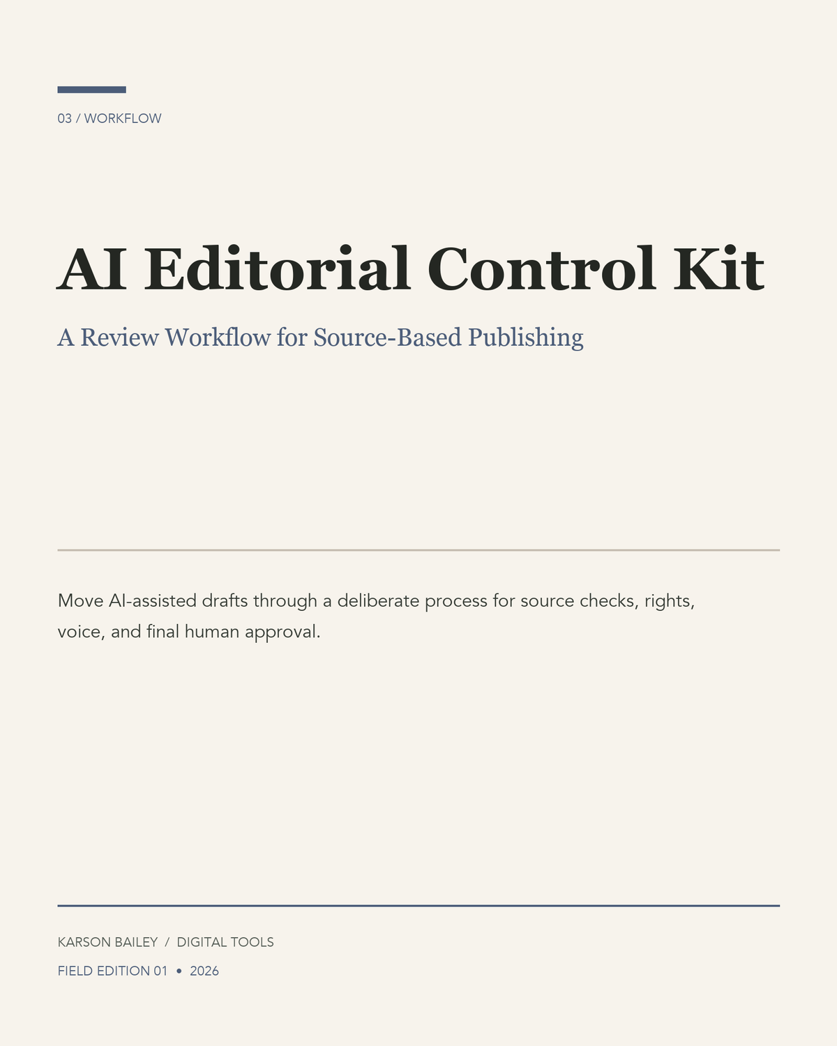 AI Editorial Control Kit cover in cream and slate blue