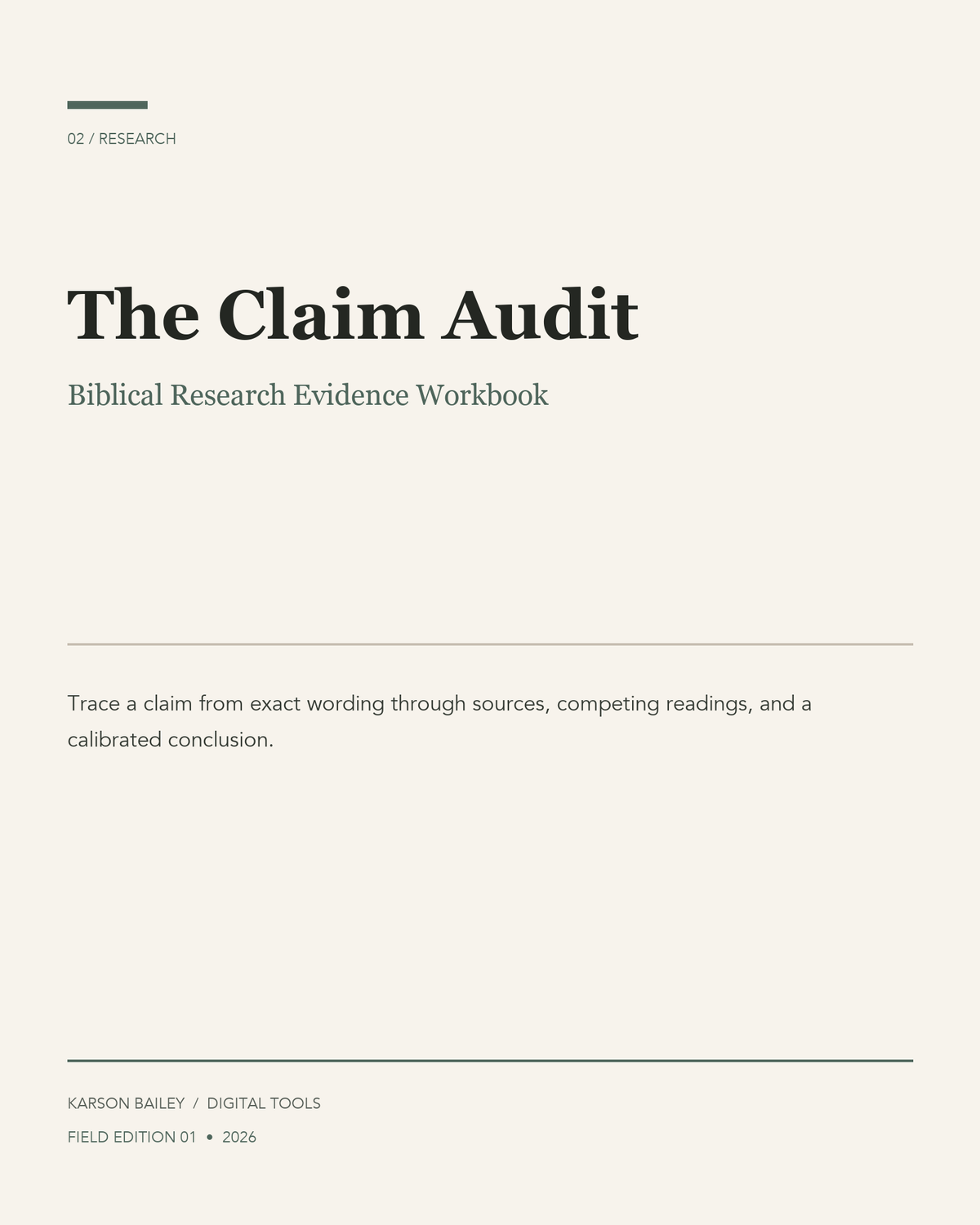 The Claim Audit workbook cover in cream and forest green